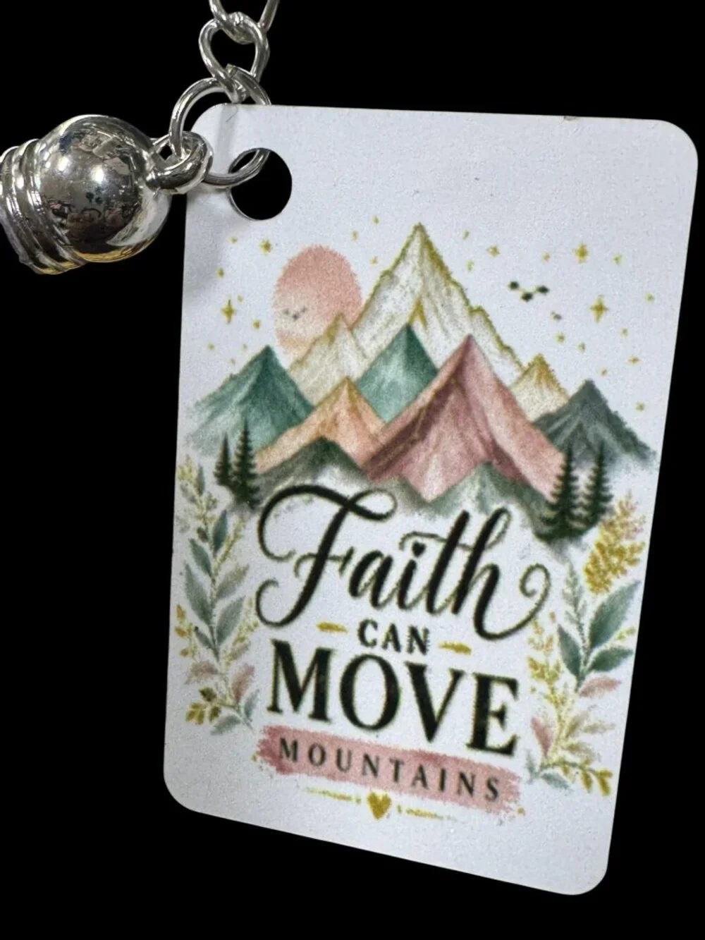 Faith Can Move Mountains Keychain, Metal, Inspirational Christian Quote with Pur